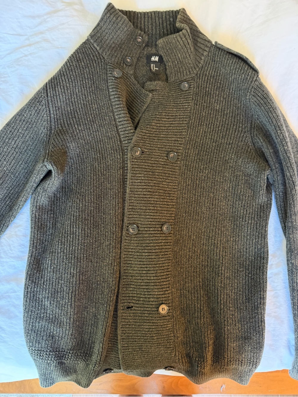 H&M Olive Ribbed Military Double Breasted Cardigan Sweater Men’s M